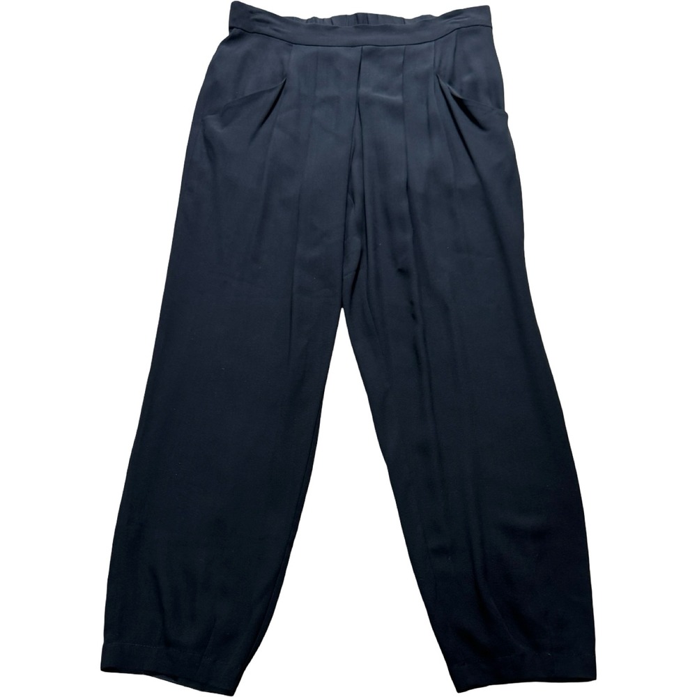 Eileen Fisher Silk Pleated Pants Women Small Petite Black Good Georgette Crepe